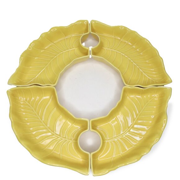 Vintage California Pottery Ceramic Lazy Susan Leaf Serving Tray Appy Dish Yellow - Picture 11 of 15